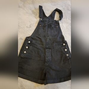 Black Denim Overalls with Button Details